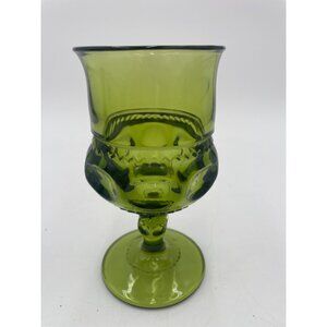 Vintage 70's Indiana Glass King's Crown Thumbprint Green Water Goblet